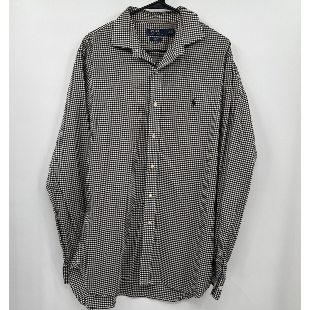 Polo Ralph Lauren M Black White Gingham Check Slim Fit Button Down Shirt size 17